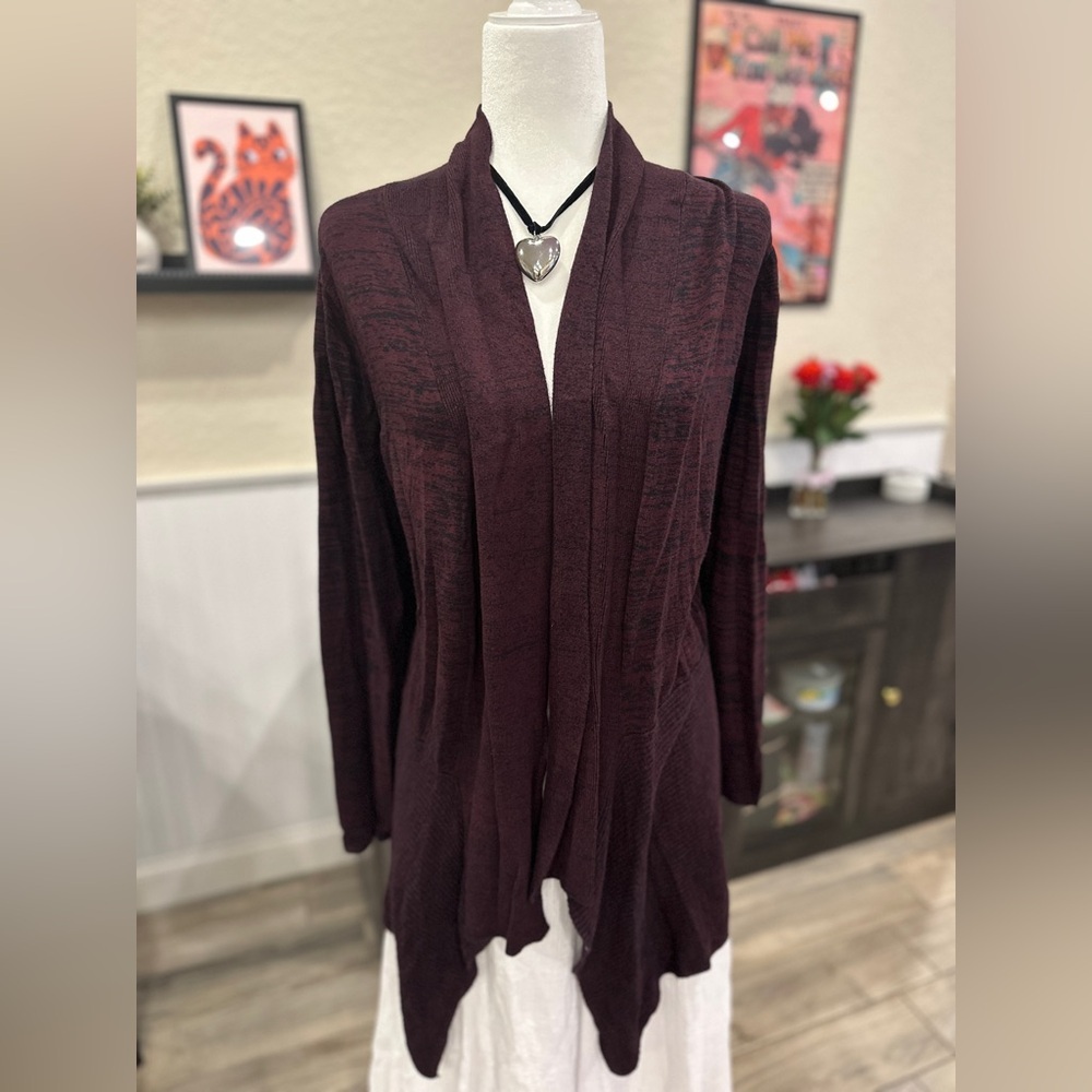 Apt. 9 Waterfall Sweater Cardigan Women’s XL Burgundy & Black Grunge